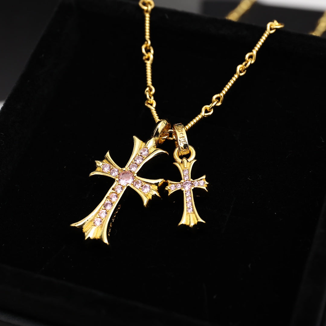 Signature Emblem Pendant Necklace in Polished Metal-Tone – Design 058 front product view