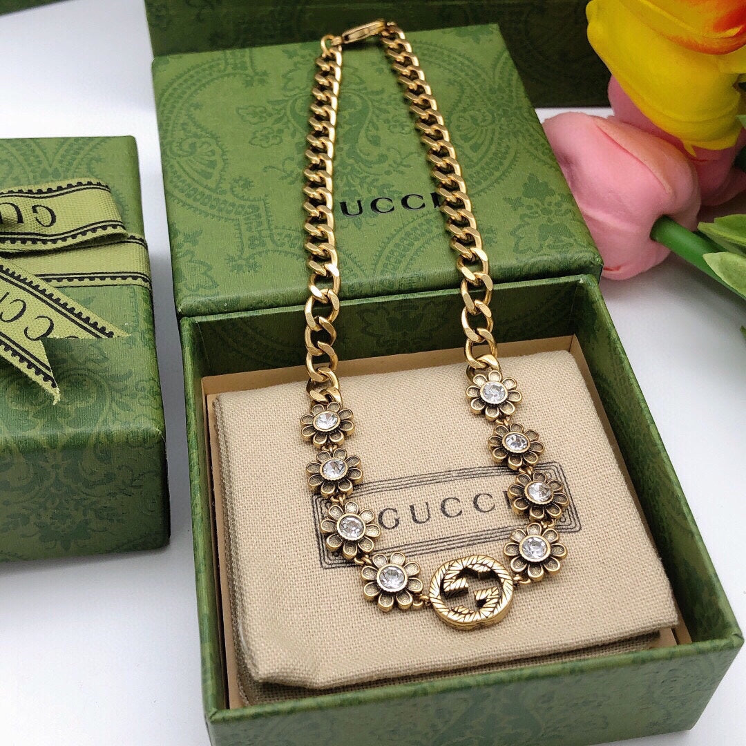 Double-G Emblem Pendant Necklace in Polished Metal-Tone – Design 027 main product view