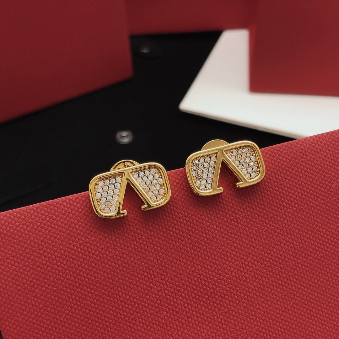 Signature Emblem Crystal-Accent Stud Earrings – Design 03 close-up view