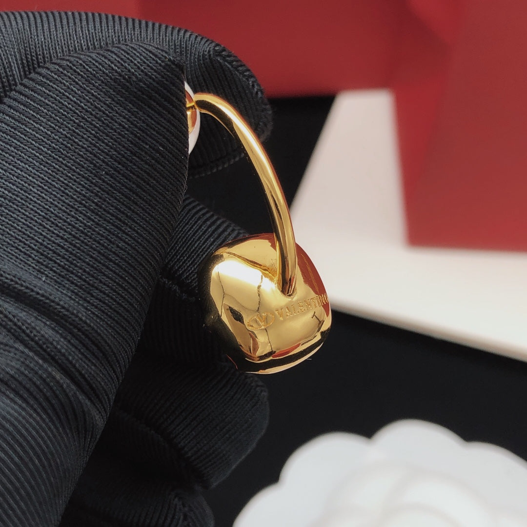 Signature Emblem Pearl-Detail Drop Earrings – White front view
