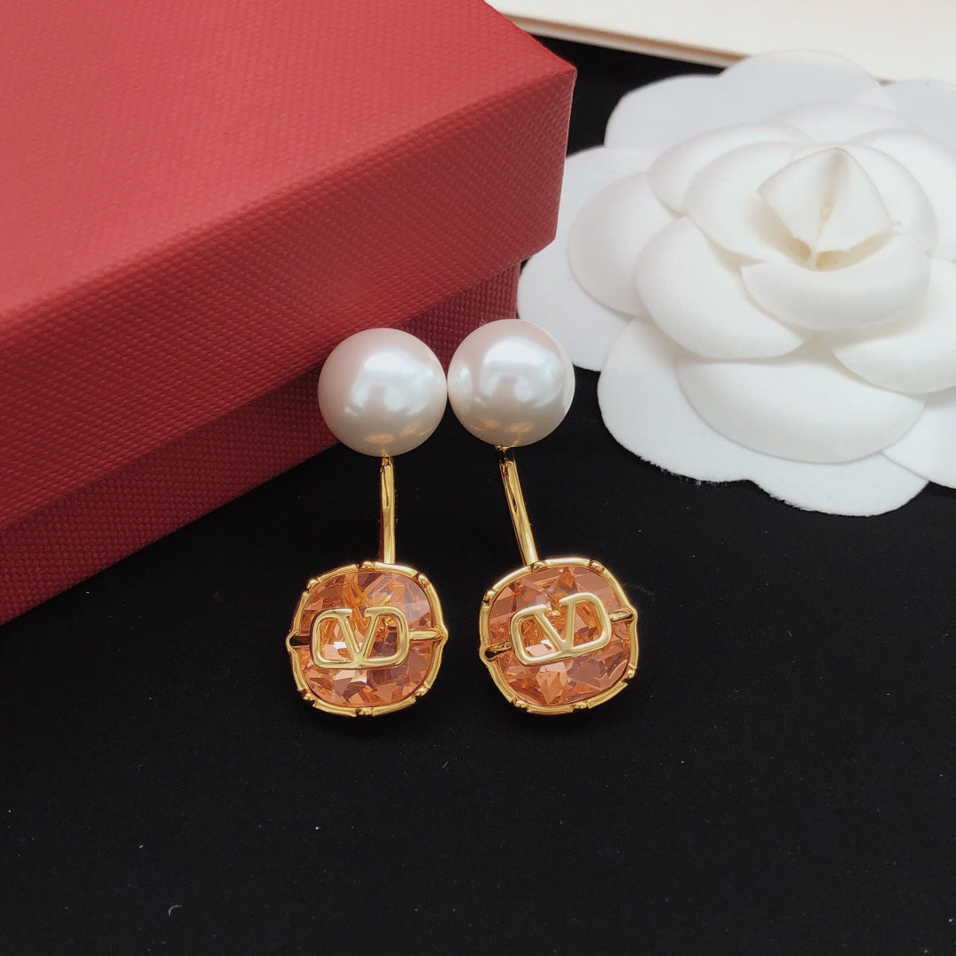 Signature Emblem Pearl-Detail Drop Earrings – Red main product view