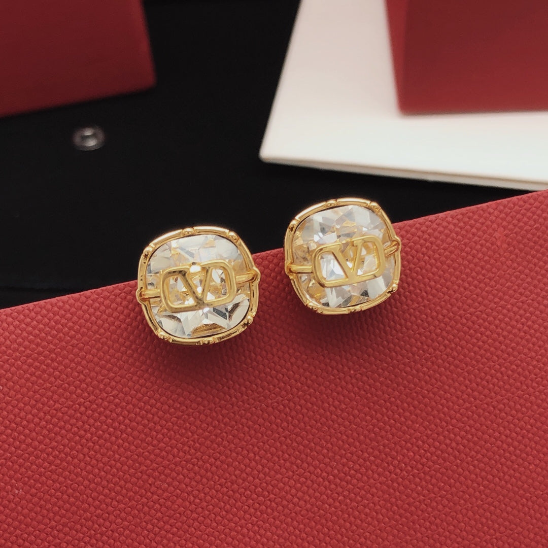 Signature Emblem Crystal-Accent Stud Earrings – White side detail
