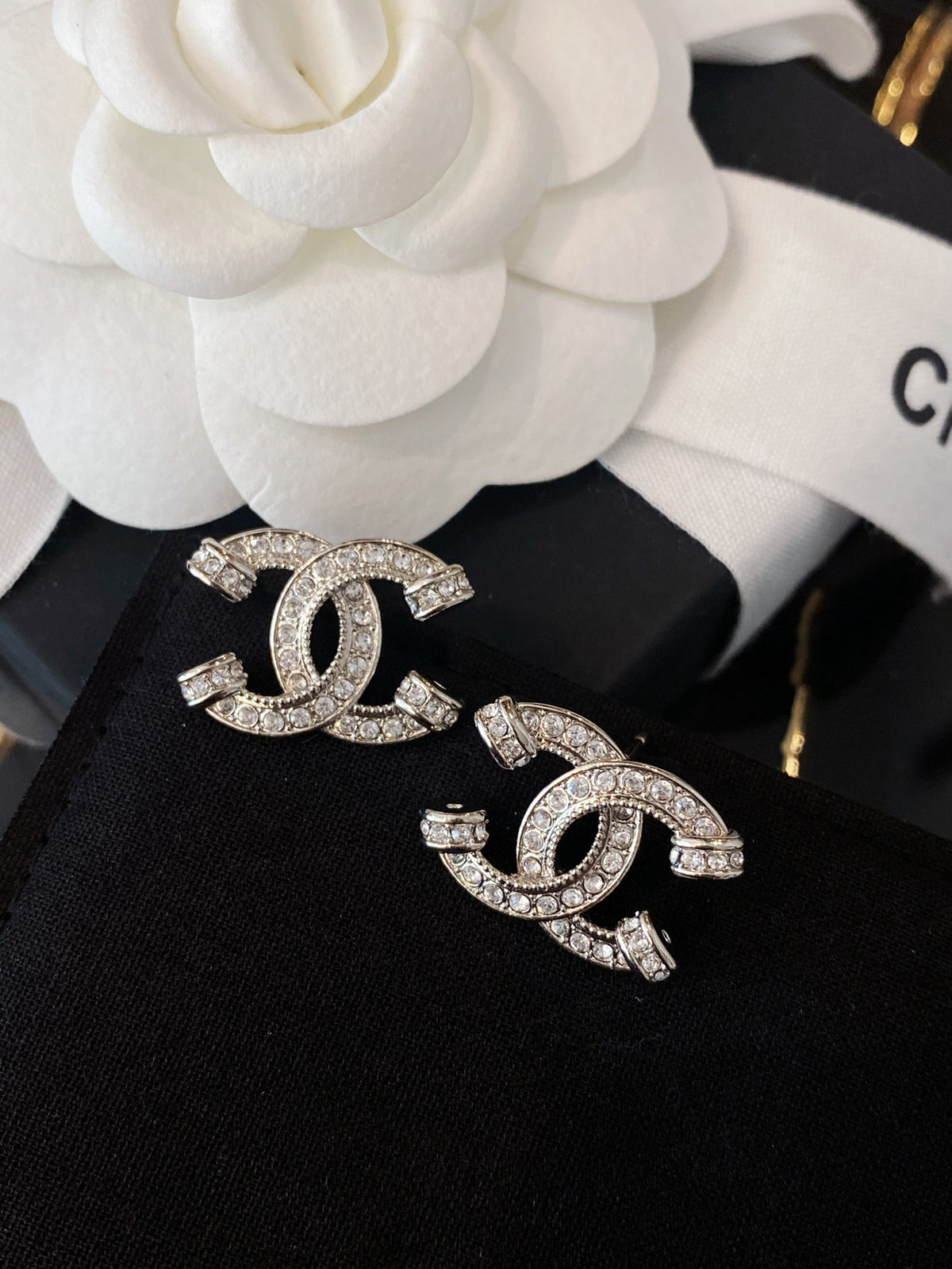 Double-C Emblem Crystal-Accent Stud Earrings – Pink Detail main product view