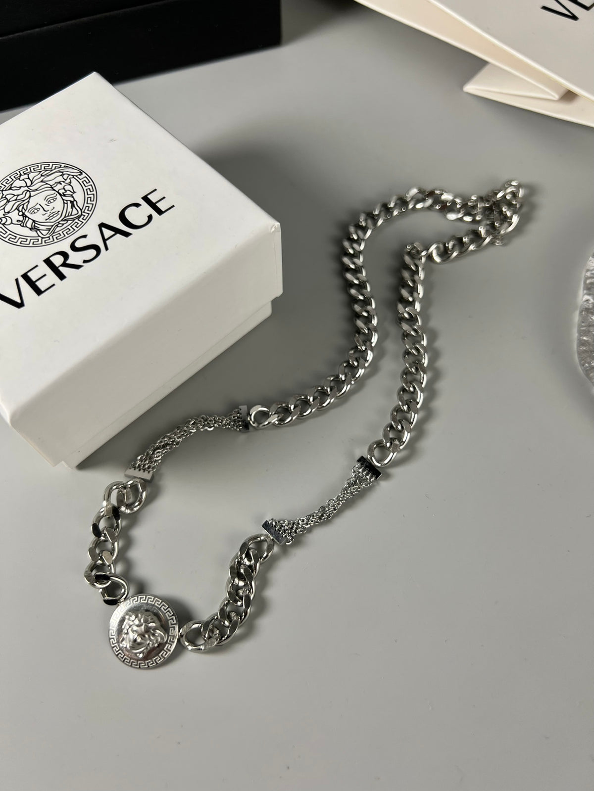 Medusa Head Pendant Necklace in Polished Metal-Tone – Design 01 styled product view