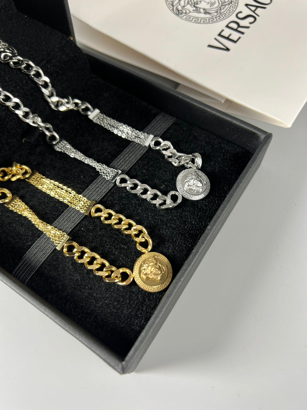 Medusa Head Pendant Necklace in Polished Metal-Tone – Design 01 detail view