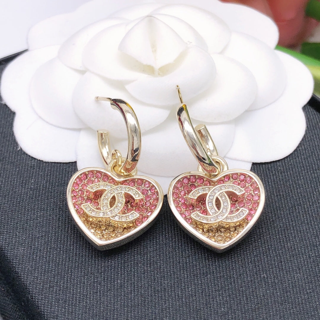 Heart Crystal-Accent Statement Earrings – Heart Detail – Design 003 front product view
