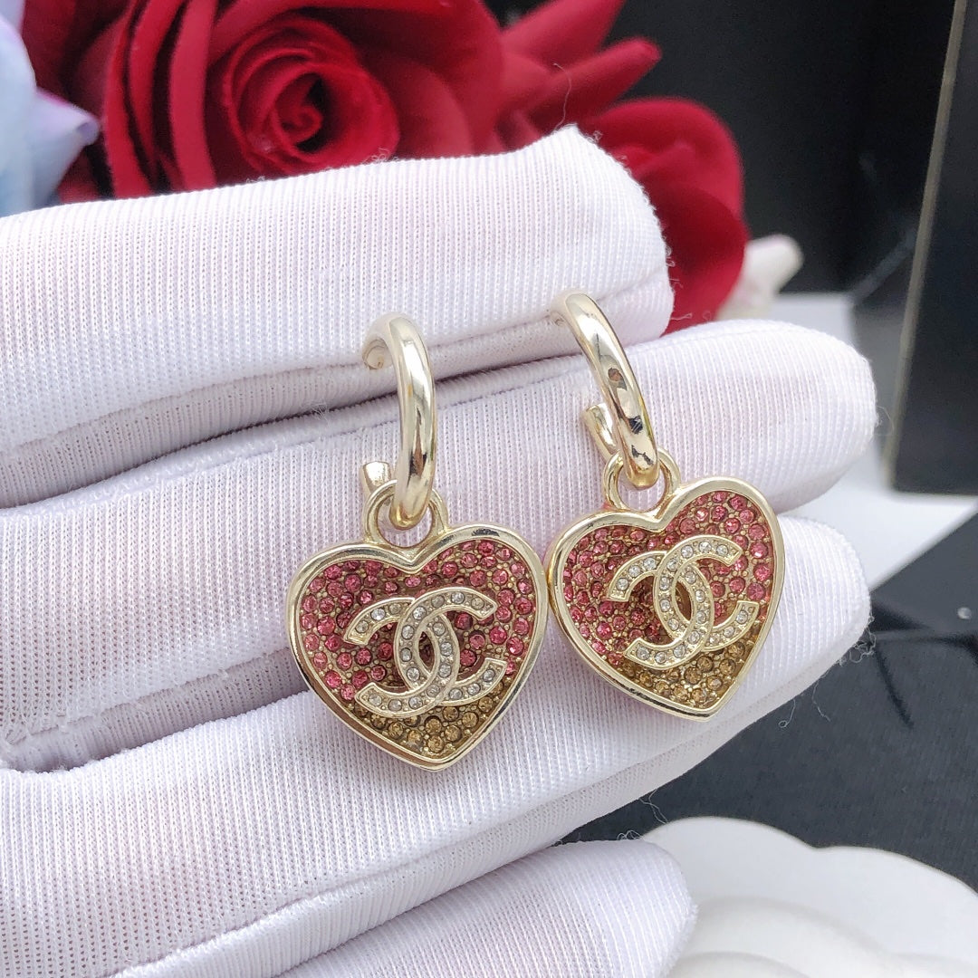 Heart Crystal-Accent Statement Earrings – Heart Detail – Design 003 detail view