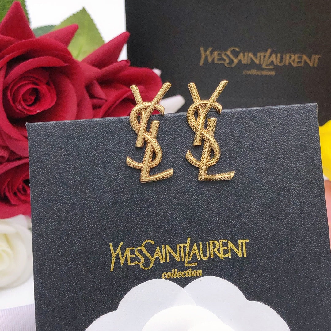 Letter Emblem Stud Earrings in Silver-Tone – Design 002 detail view
