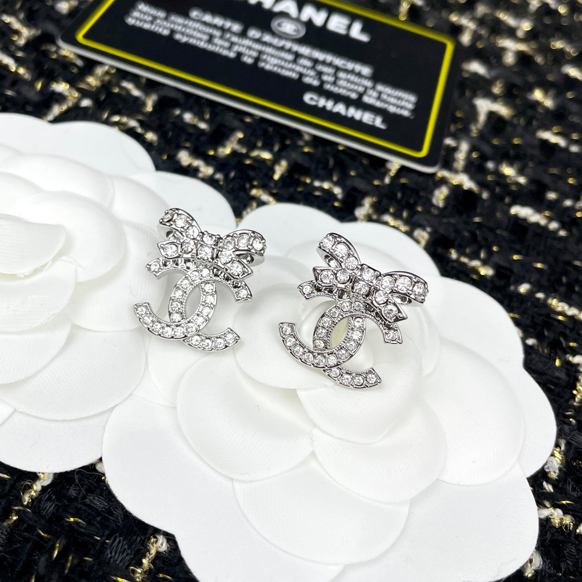 Double-C Emblem Crystal-Accent Stud Earrings – Design 039 front product view