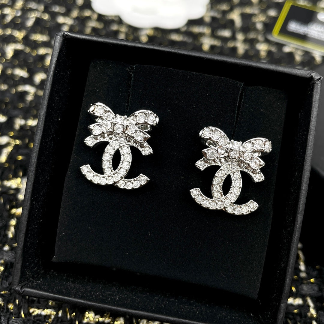 Double-C Emblem Crystal-Accent Stud Earrings – Design 039 main product view