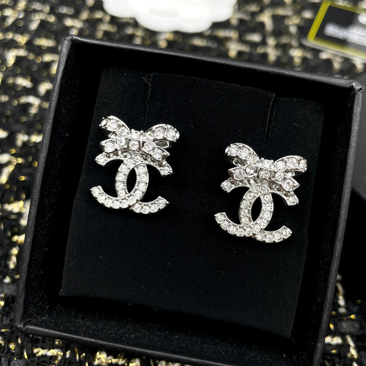 Double-C Emblem Crystal-Accent Stud Earrings – Design 039 main product view