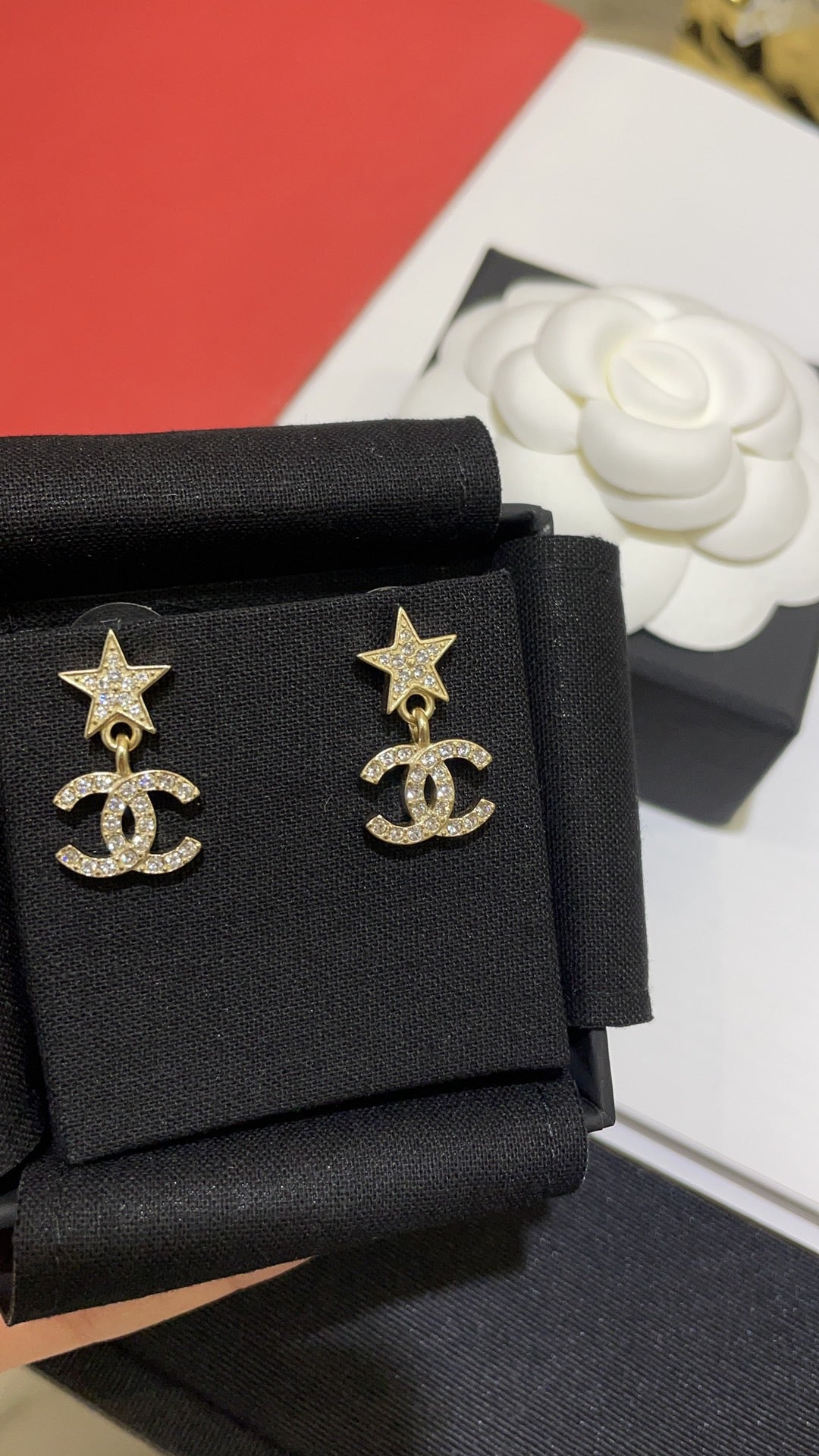 Double-C Emblem Crystal-Accent Stud Earrings – Star Detail – Design 002 main product view