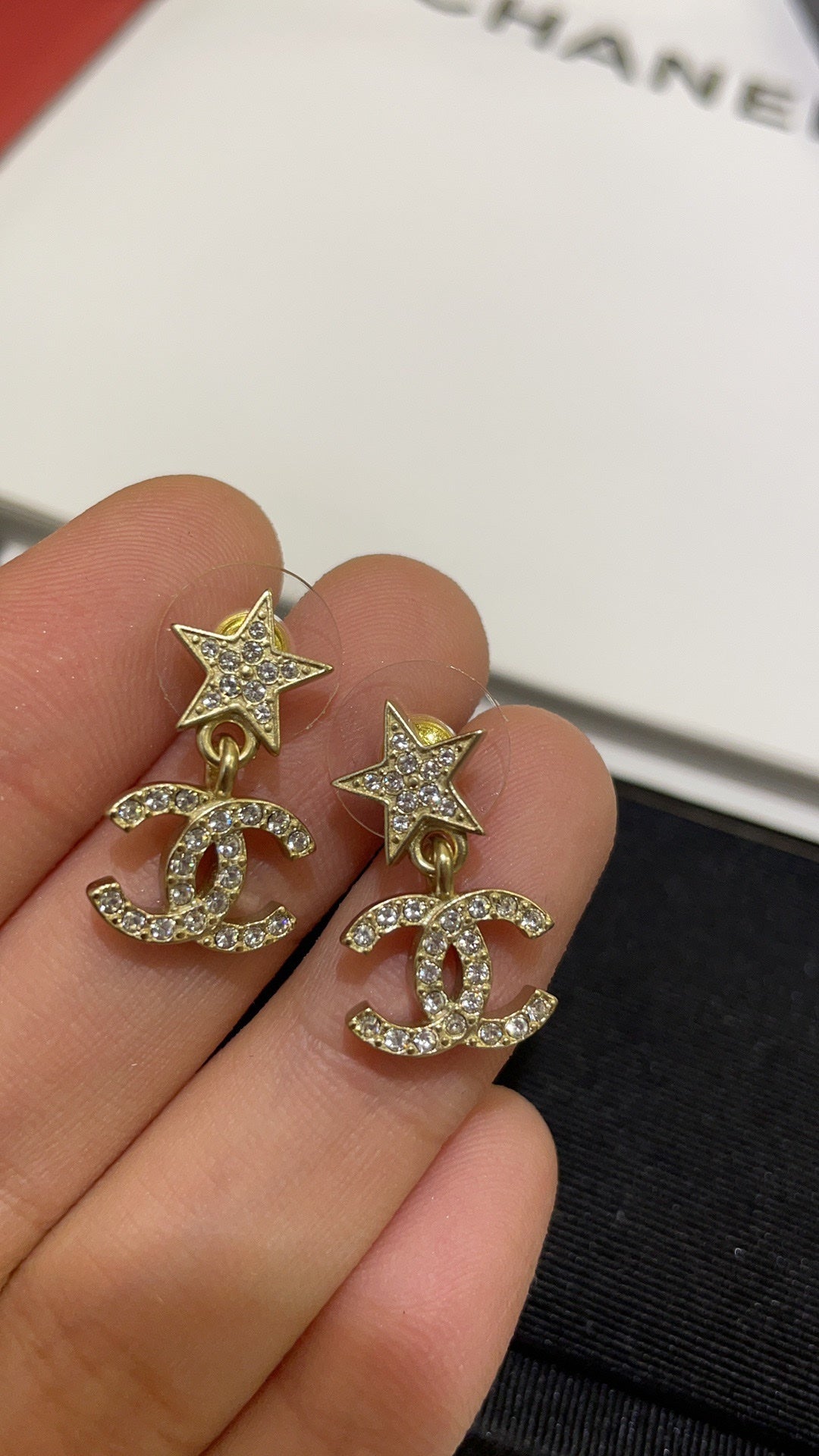 Double-C Emblem Crystal-Accent Stud Earrings – Star Detail – Design 002 styled product view