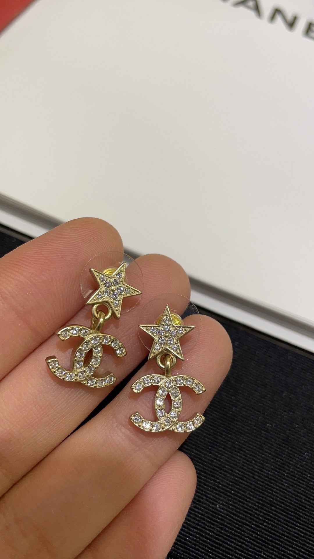 Double-C Emblem Crystal-Accent Stud Earrings – Star Detail – Design 002 main product view