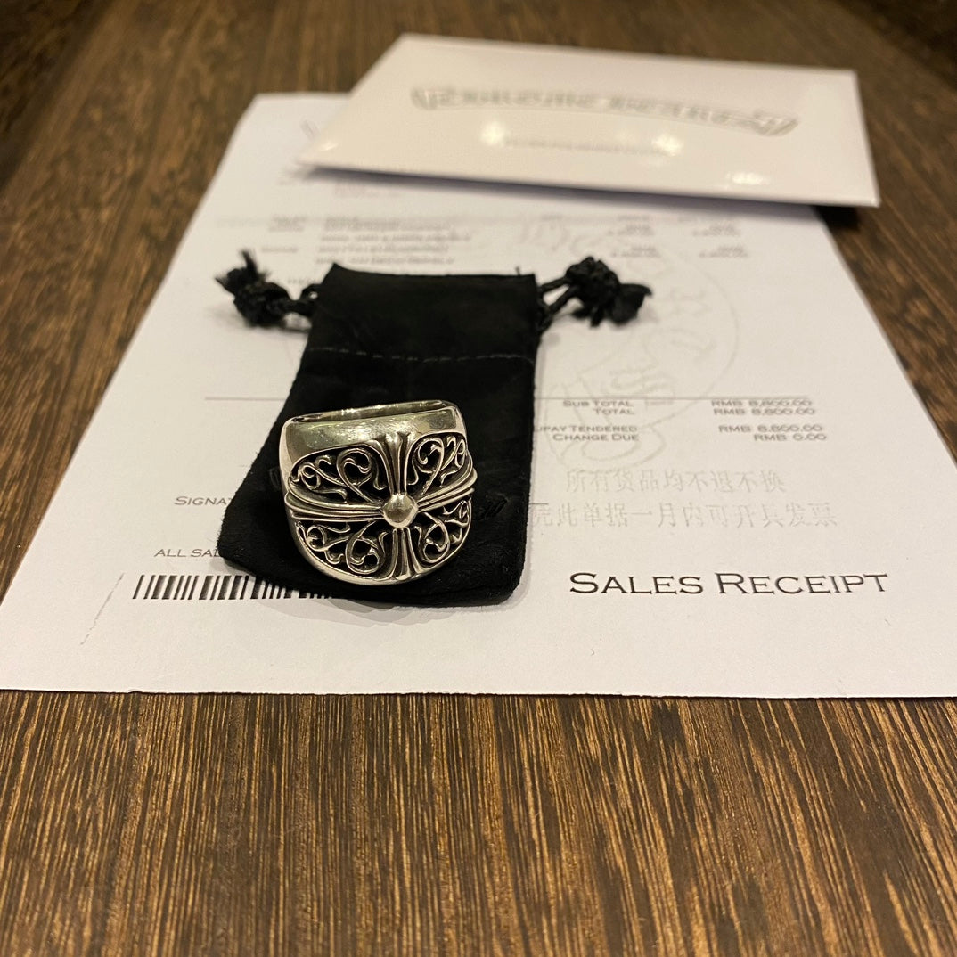 Gothic Emblem Statement Ring in Metal-Tone – Design 06 side detail
