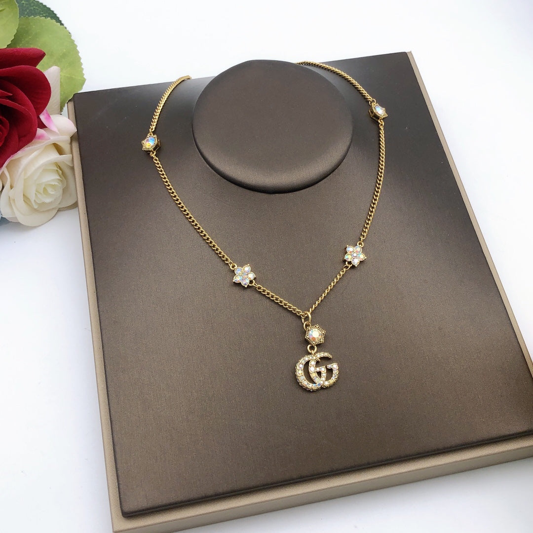 Geometric Emblem Pendant Necklace in Gold-Tone – Design 007 front product view