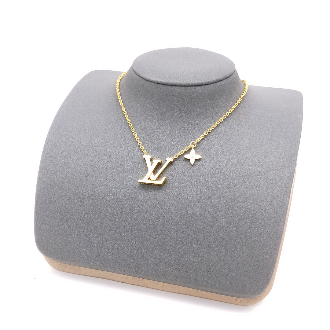 Geometric Emblem Pendant Necklace in Gold-Tone – White Detail – Design 006 front product view