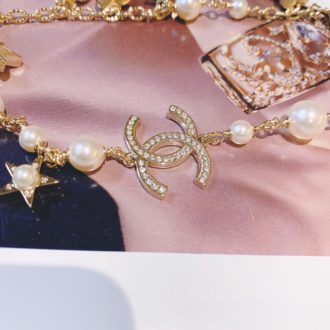 Double-C Emblem Pearl-Detail Pendant Necklace – Pearl Detail – Design 020 main product view