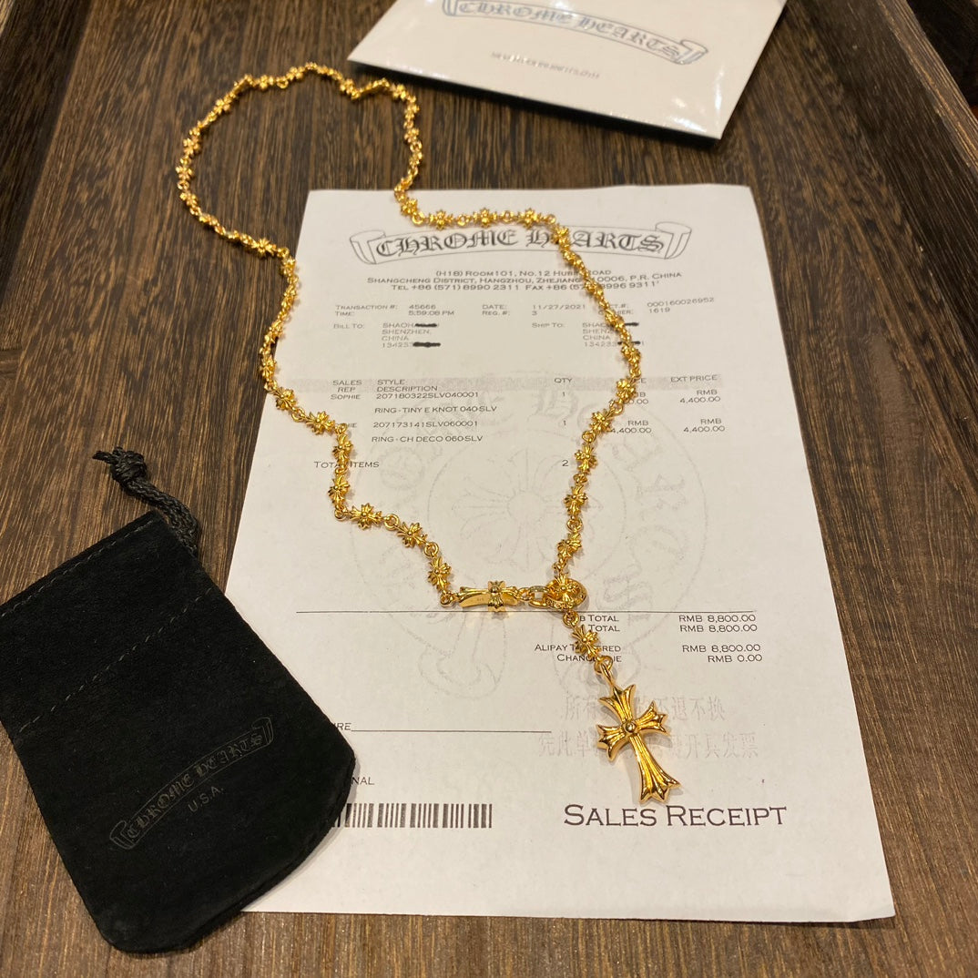 Signature Emblem Pendant Necklace in Gold-Tone – Design 044 main product view