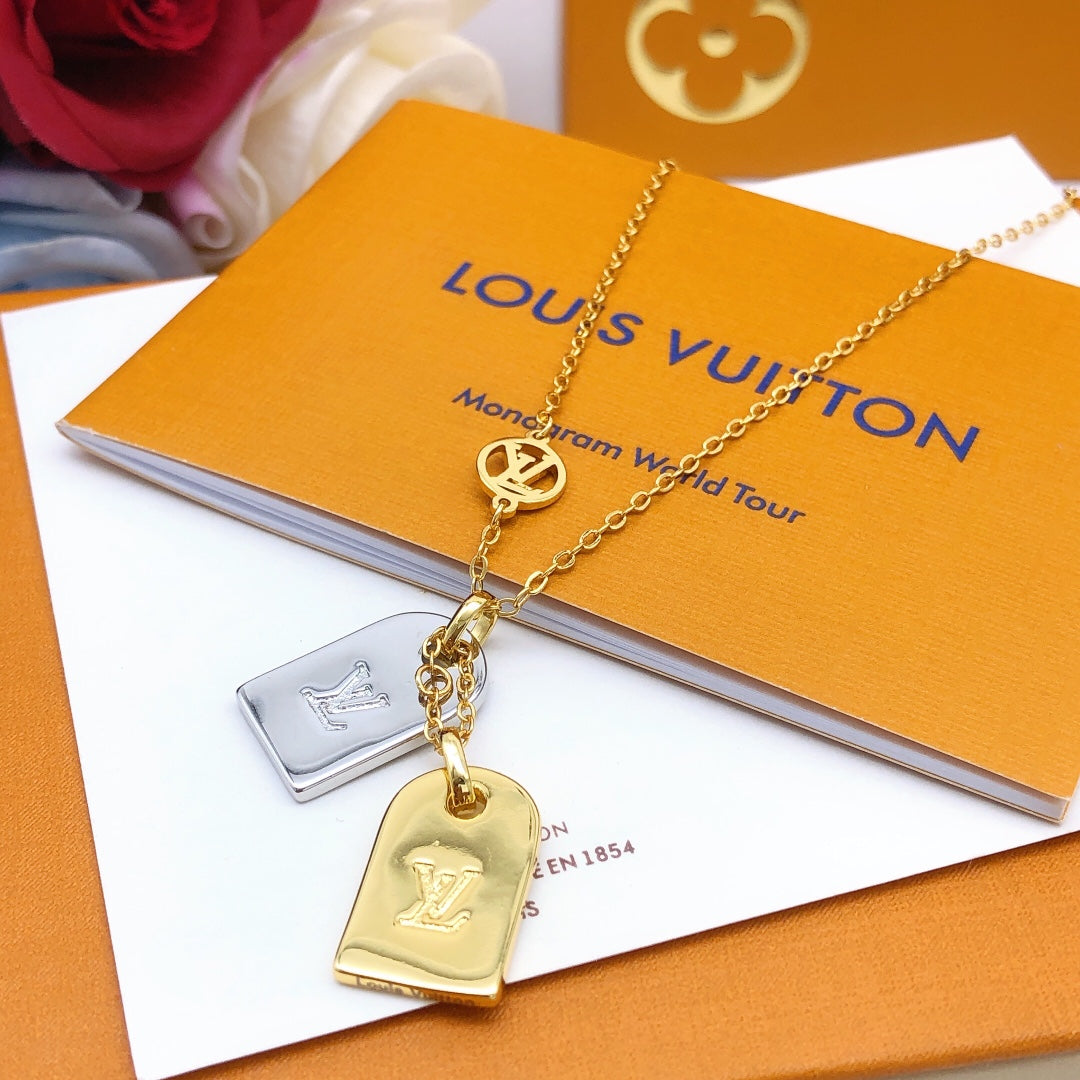 Geometric Emblem Pendant Necklace in Gold-Tone – Design 028 styled product view