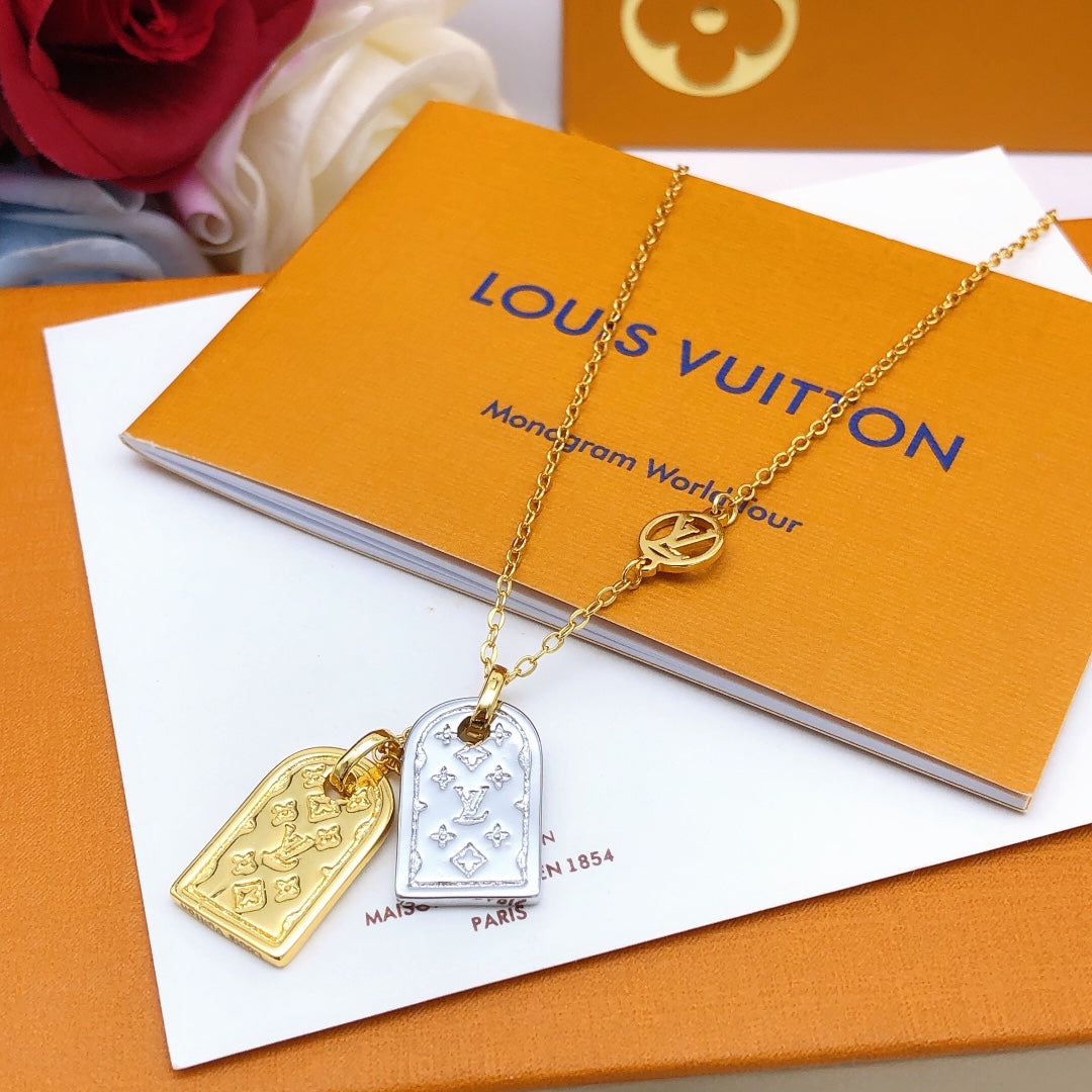 Geometric Emblem Pendant Necklace in Gold-Tone – Design 028 close-up detail