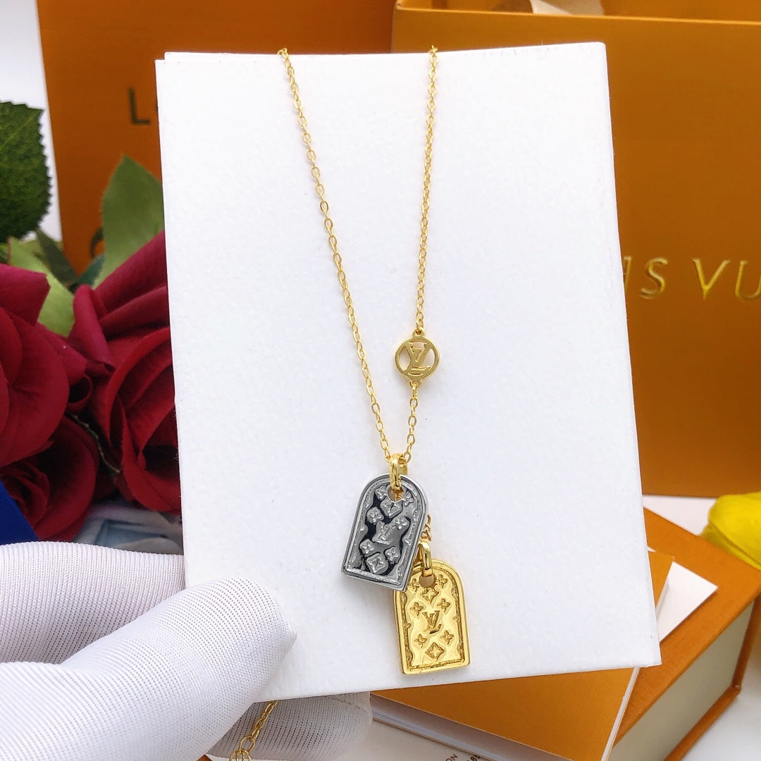 Geometric Emblem Pendant Necklace in Gold-Tone – Design 028 detail view