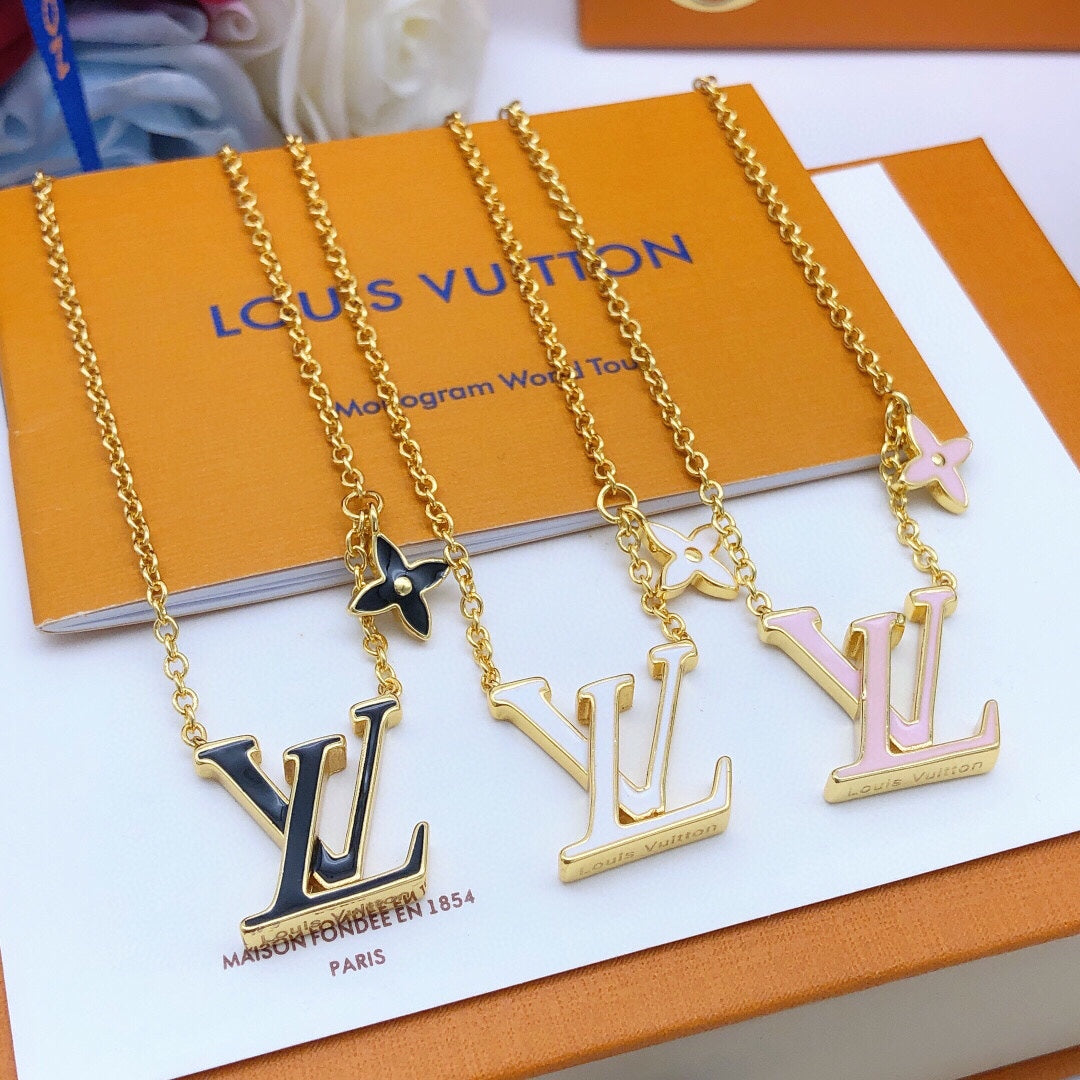 Geometric Emblem Pendant Necklace in Gold-Tone – White Detail – Design 004 styled product view