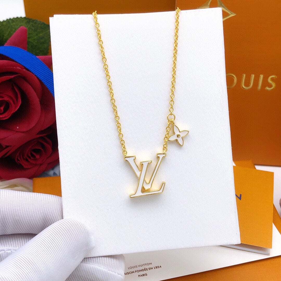 Geometric Emblem Pendant Necklace in Gold-Tone – White Detail – Design 004 close-up detail