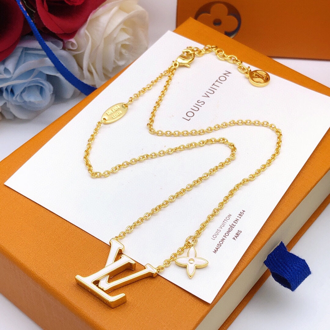 Geometric Emblem Pendant Necklace in Gold-Tone – White Detail – Design 004 side detail