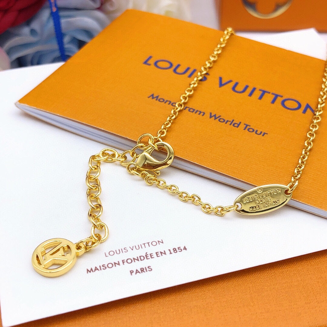 Geometric Emblem Pendant Necklace in Gold-Tone – White Detail – Design 004 main product view