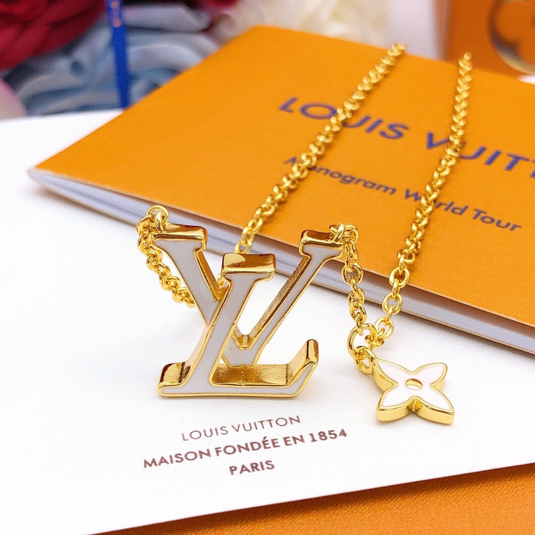 Geometric Emblem Pendant Necklace in Gold-Tone – White Detail – Design 004 detail view