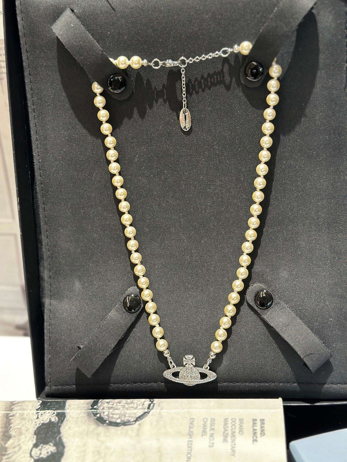 Orb Pendant Necklace in Polished Metal-Tone – Pearl Detail – Design 013 main product view