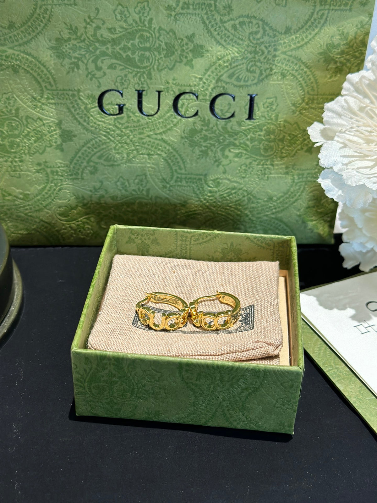 Letter Emblem Statement Earrings in Polished Metal-Tone side detail