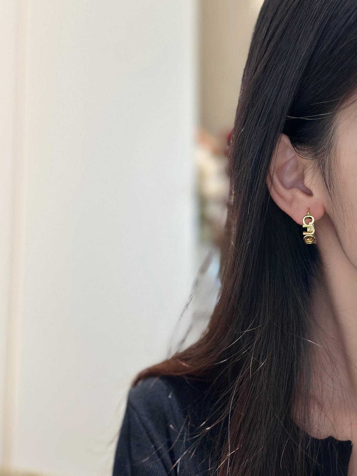 Letter Emblem Statement Earrings in Polished Metal-Tone front product view