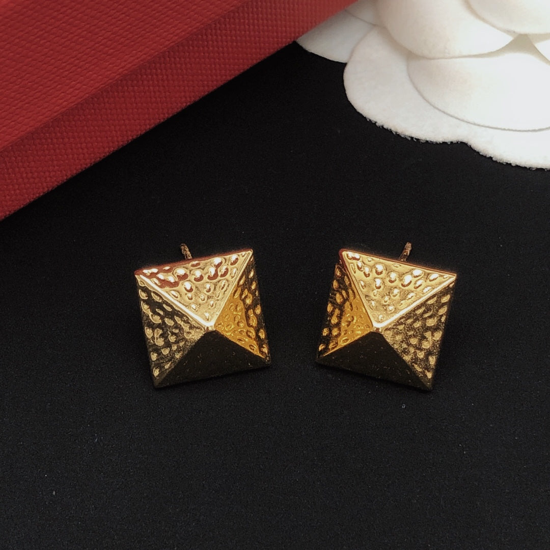 Signature Emblem Polished Stud Earrings – Design 03 front view