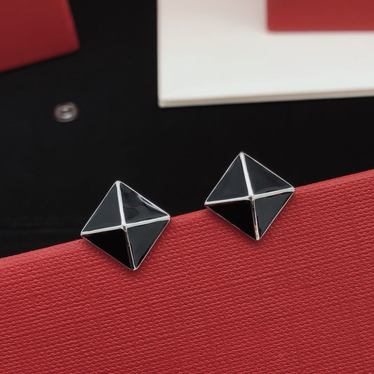 Signature Emblem Stud Earrings in Gold-Tone – Black main product view