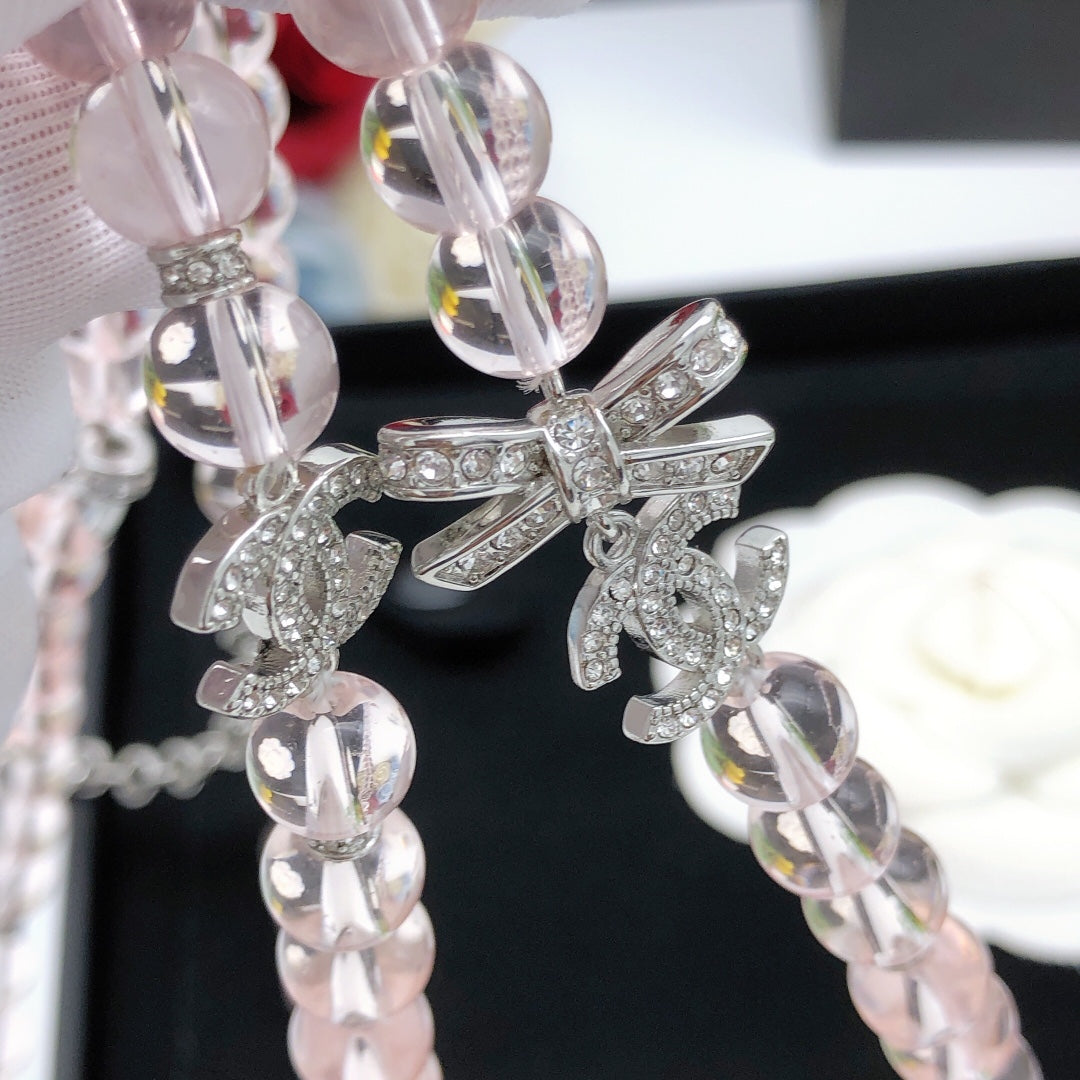 Bow Pearl-Detail Pendant Necklace – Pearl Detail – Design 004 main product view