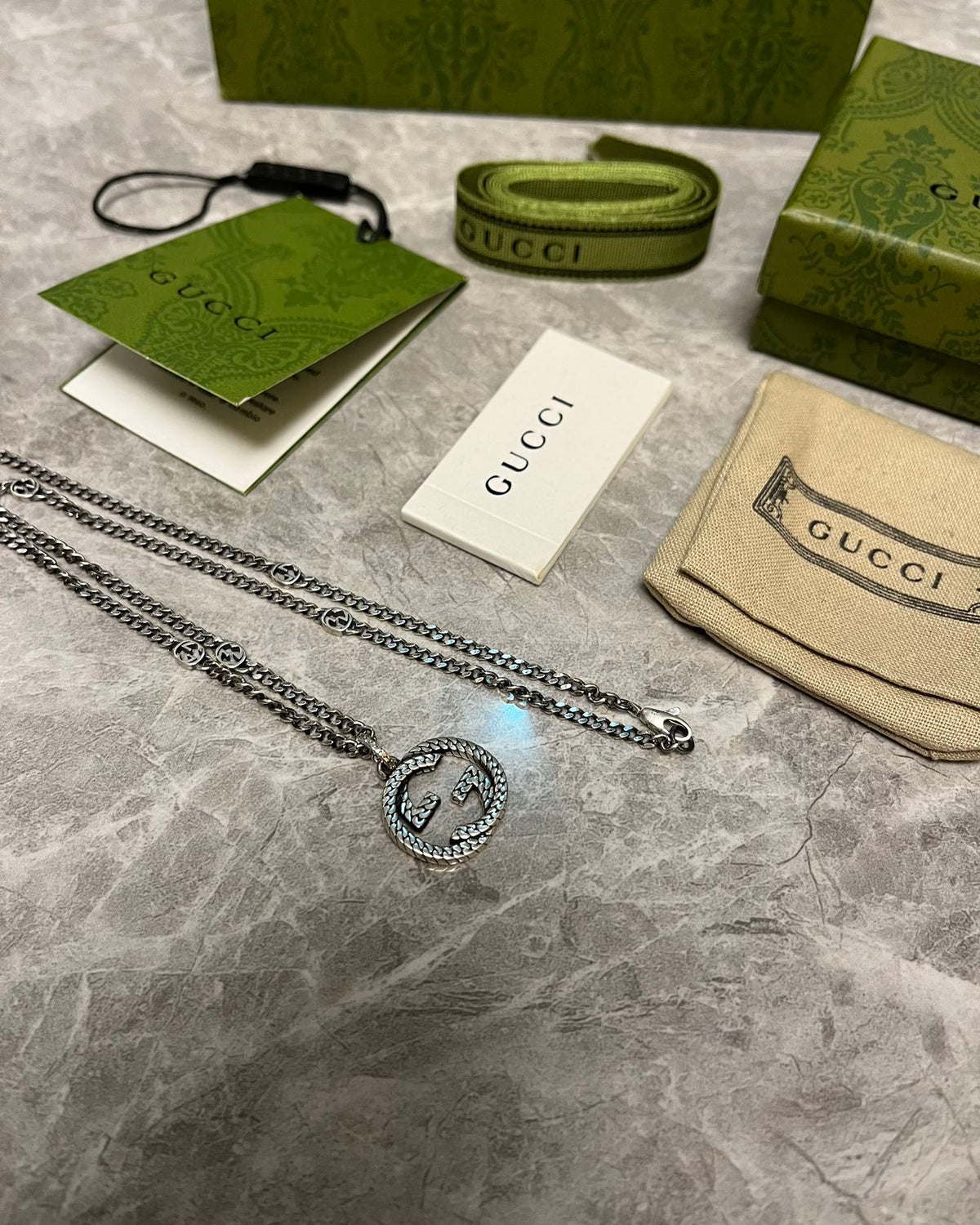 Double-G Emblem Pendant Necklace in Polished Metal-Tone – Vintage Detail – Design 043 main product view