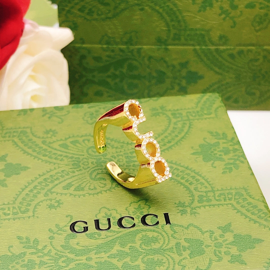Letter Emblem Statement Ring in Gold-Tone detail view
