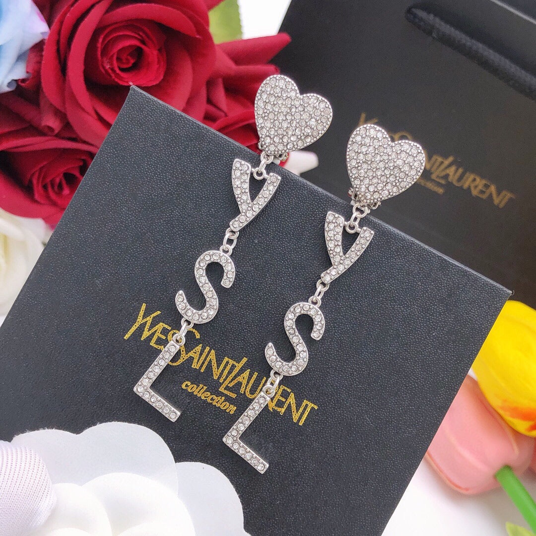 Letter Emblem Stud Earrings in Silver-Tone – Design 001 front product view