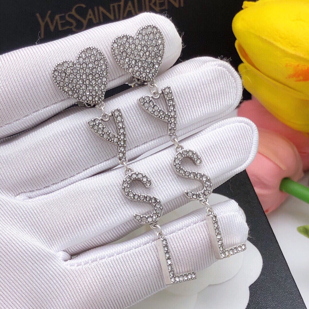 Letter Emblem Stud Earrings in Silver-Tone – Design 001 styled product view