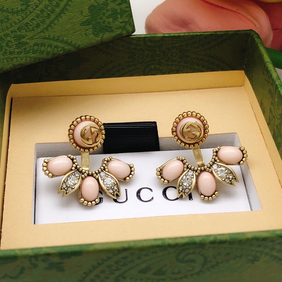 Floral Stud Earrings in Polished Metal-Tone – Design 007 main product view