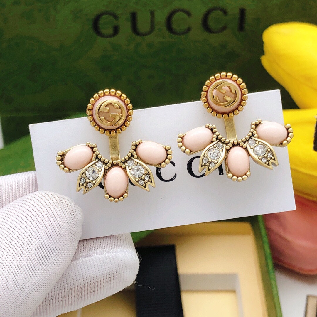Floral Stud Earrings in Polished Metal-Tone – Design 007 close-up detail