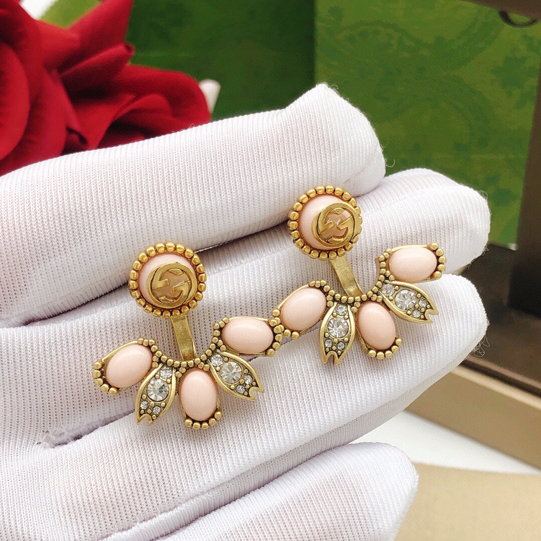 Floral Stud Earrings in Polished Metal-Tone – Design 007 front product view