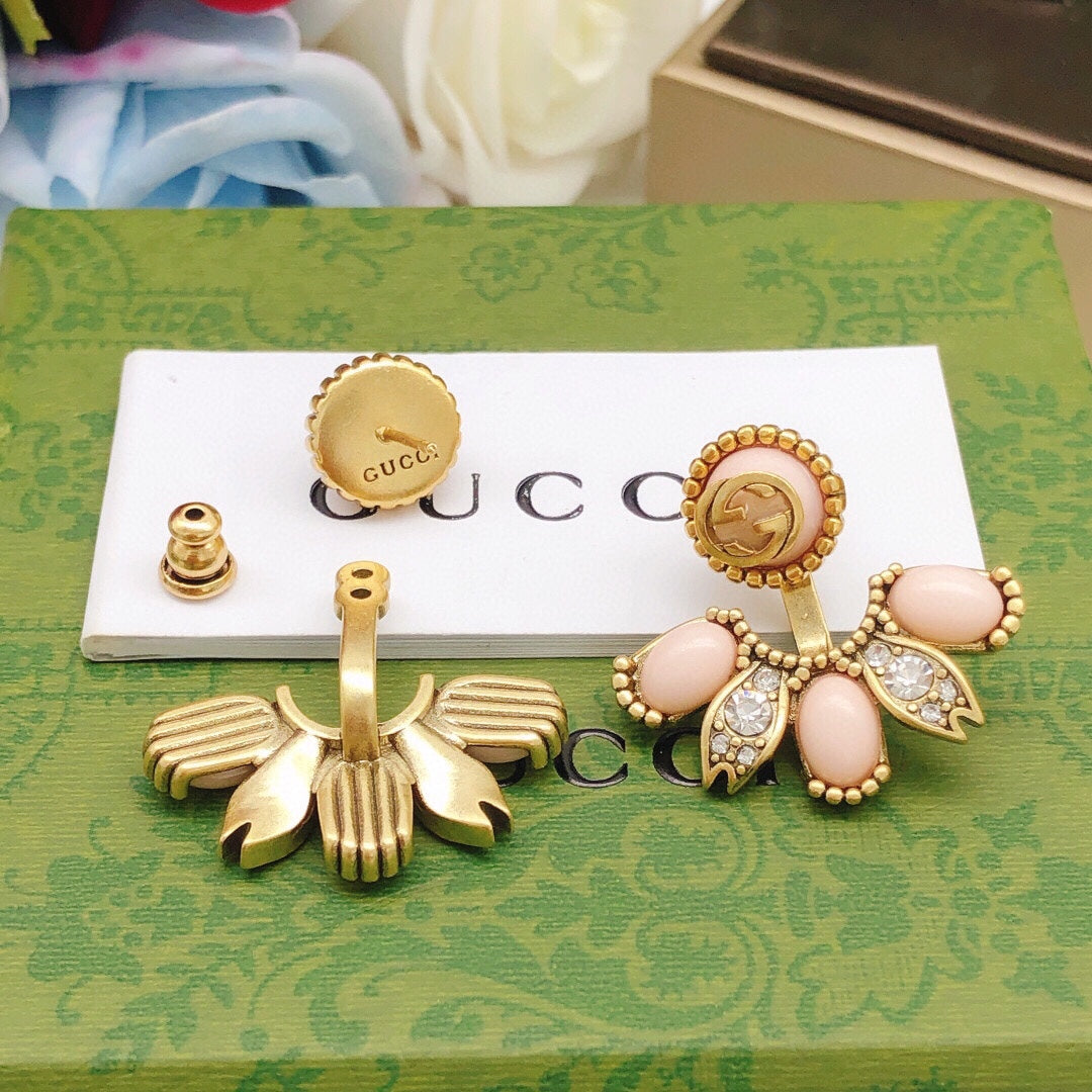 Floral Stud Earrings in Polished Metal-Tone – Design 007 front product view