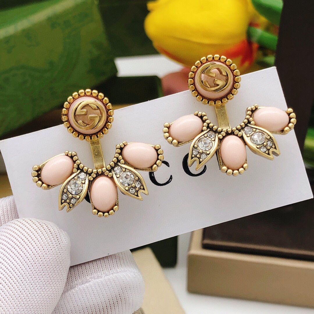 Floral Stud Earrings in Polished Metal-Tone – Design 007 main product view