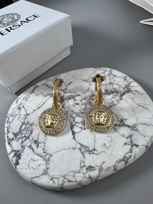 Statement Emblem Stud Earrings in Polished Metal-Tone – Design 02 main product view