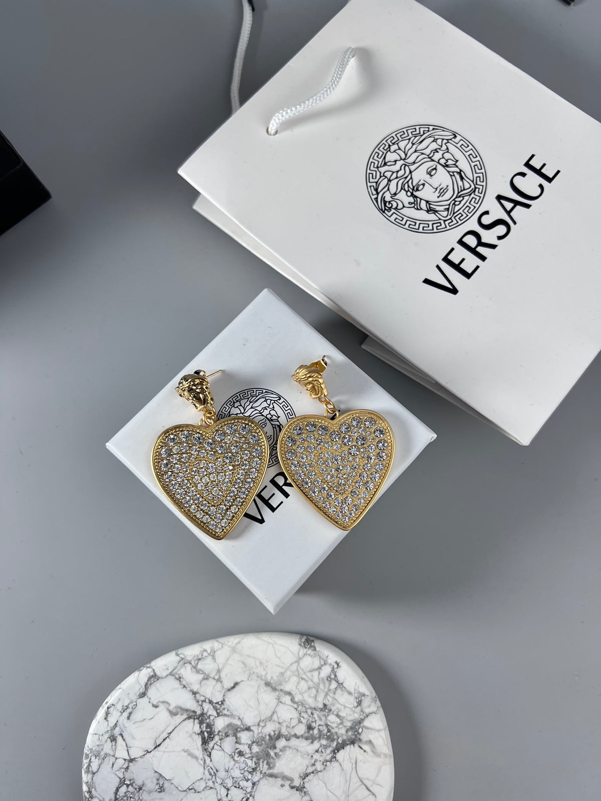 Statement Emblem Stud Earrings in Polished Metal-Tone – Design 03 detail view