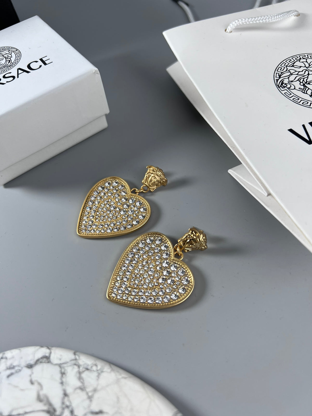 Statement Emblem Stud Earrings in Polished Metal-Tone – Design 03 styled product view