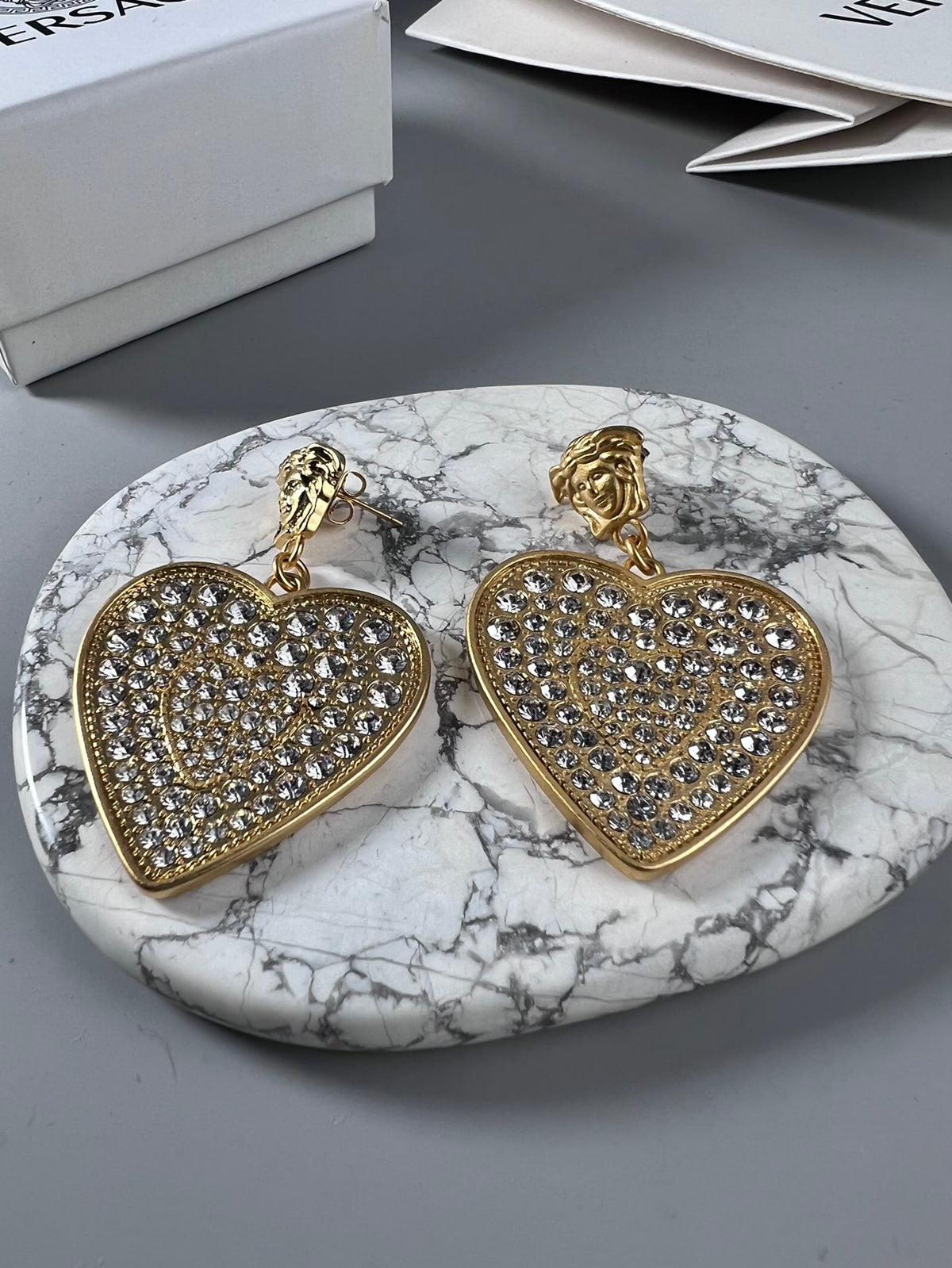 Statement Emblem Stud Earrings in Polished Metal-Tone – Design 01 front product view